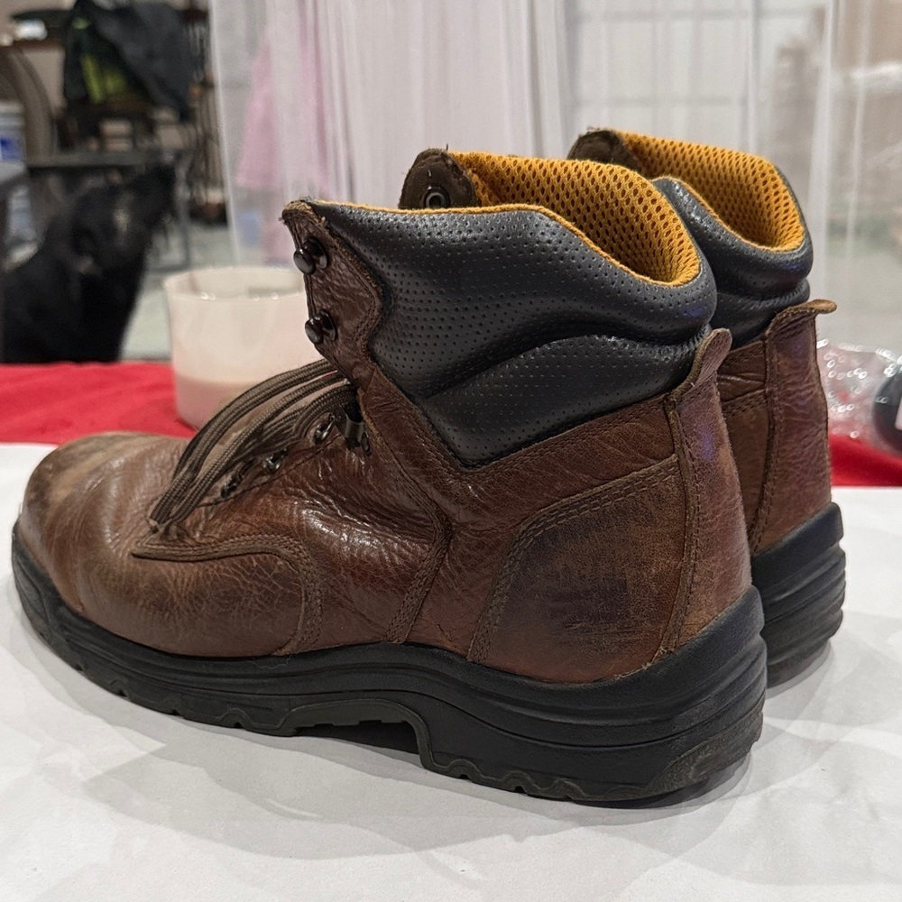 Men's Brown Leather steel toe Work Boots - Picture 3 of 6